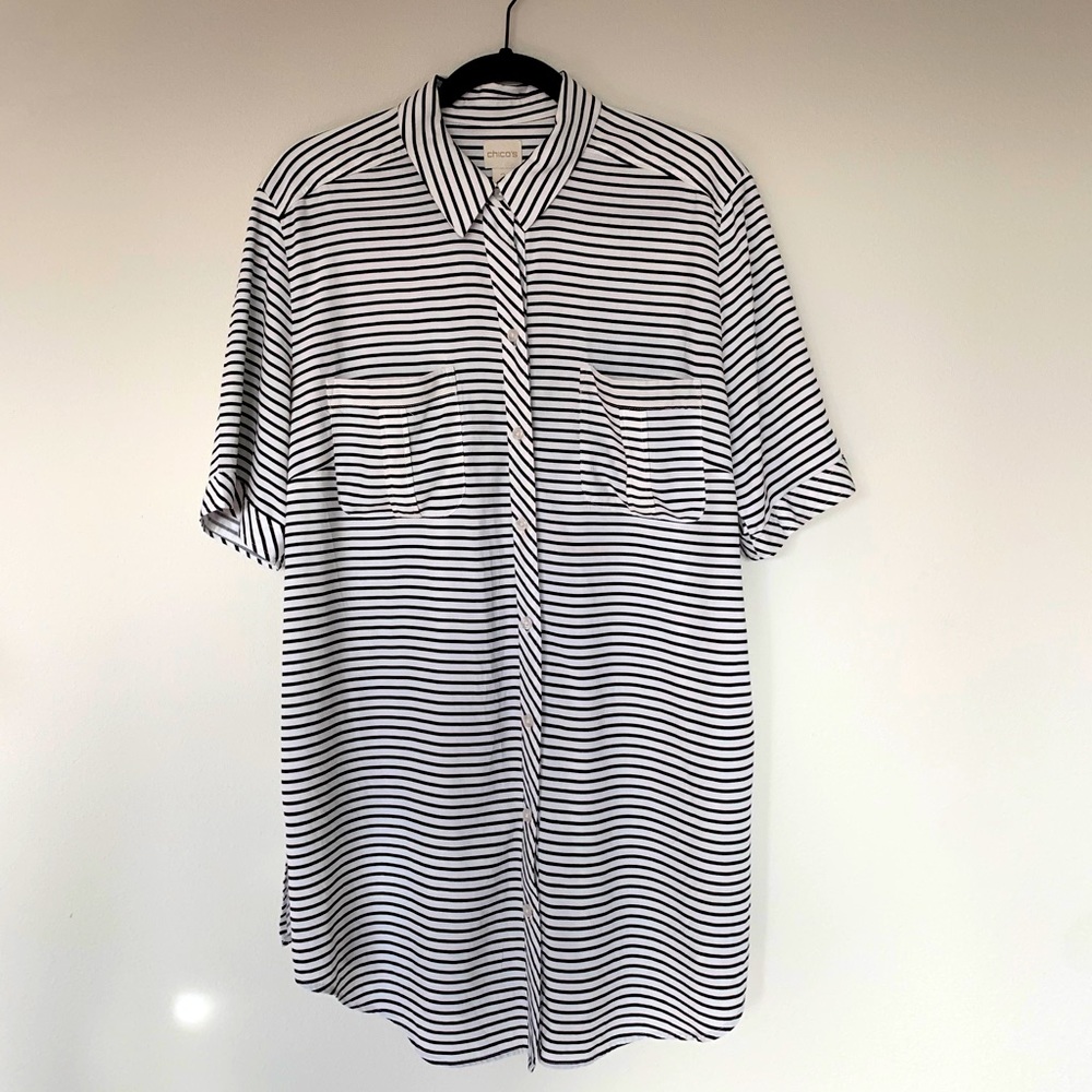 Chico’s 2 Black and White Button Down Tunic